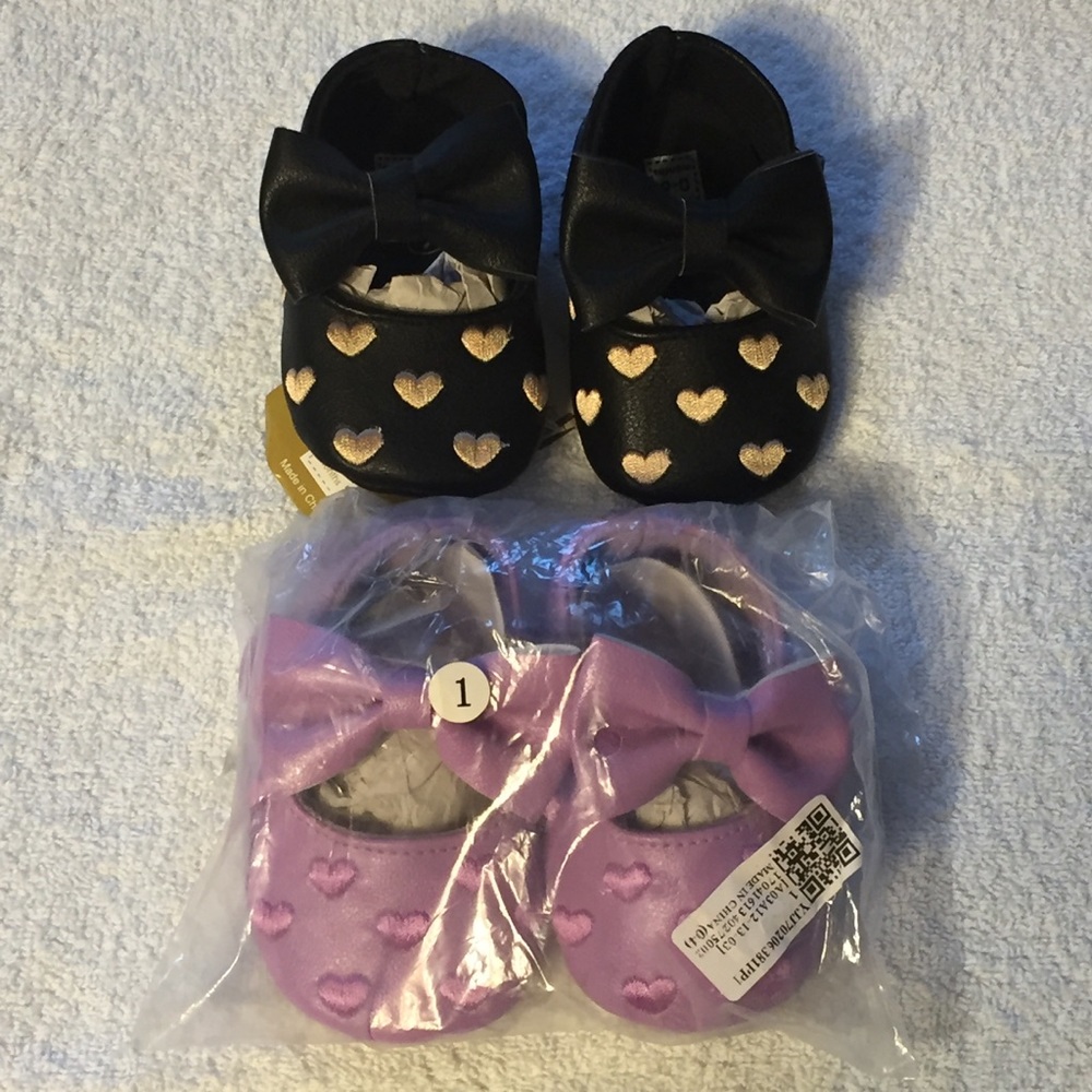 💕 NWT 2pairs Baby Girl Flats Sz 0-6m 💕